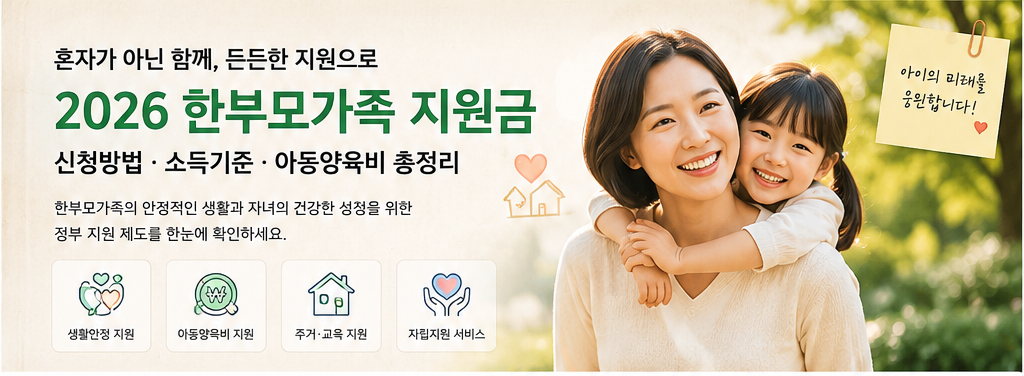 2026 한부모가족 지원금 신청방법·소득기준·아동양육비·신청 바로가기 대표 AI 안내 이미지