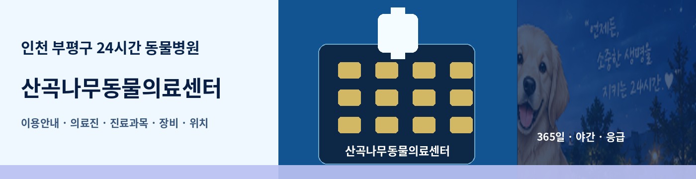 인천 부평구 24시간 동물병원 · 산곡나무동물의료센터 이용안내 대표 이미지